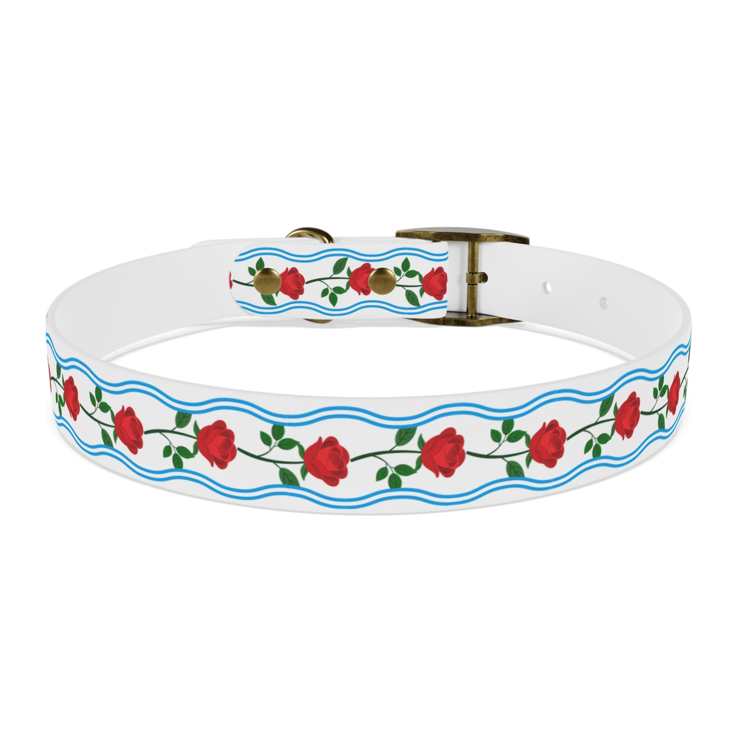 Dog Collar - Roses and Blue