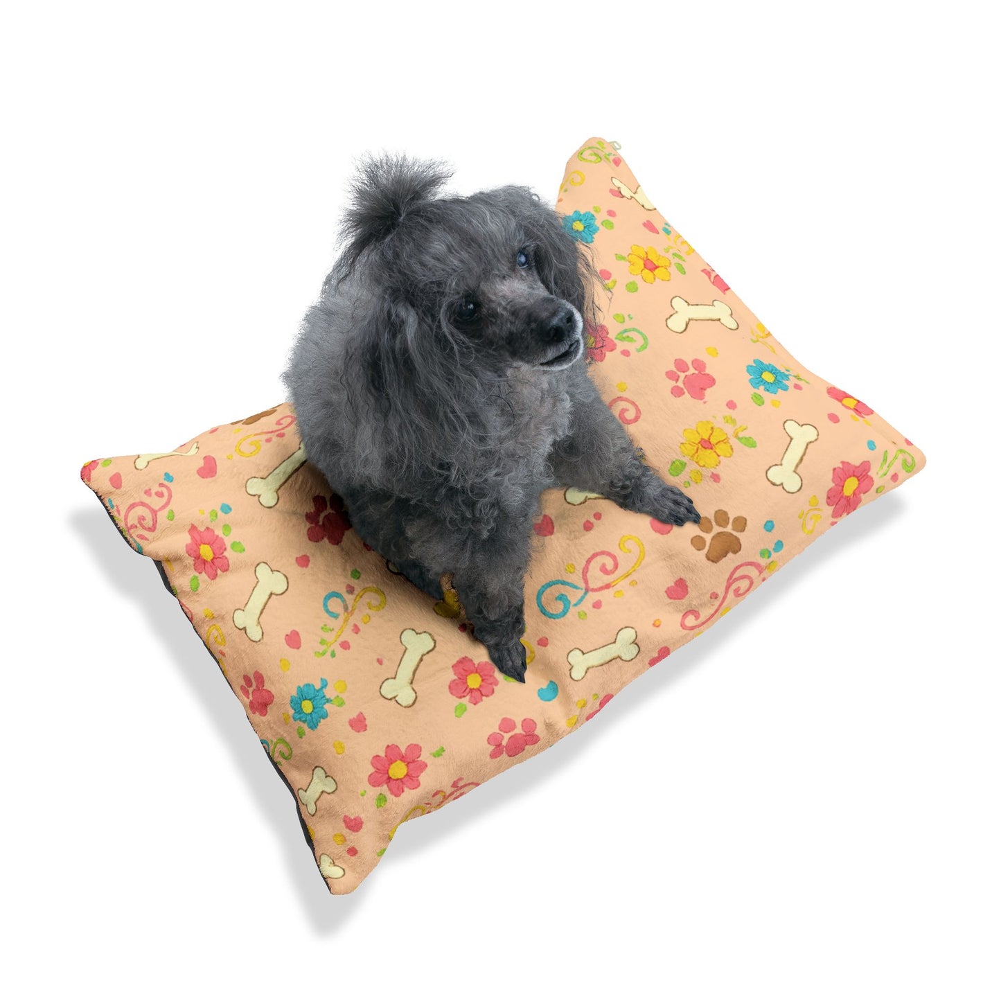 Dog Bed - Plush Peach Floral and Bones