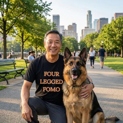 a happy dog owner with his dog